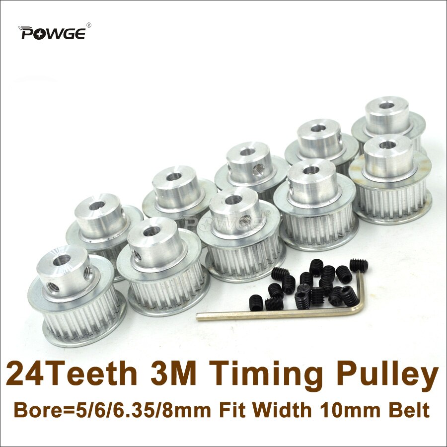 POWGE 50pcs 24 Teeth HTD 3M Ÿ̹ Ǯ  5/6/6.35/8mm   10mm HTD3M Ʈ 24 T 24 Teeth 3M Pulley CNC Engraving